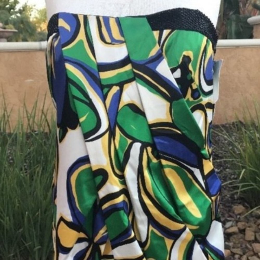Laundry By Shelli Segal Green and Blue Abstract Mini Dress